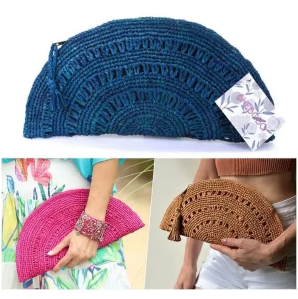 SHEBOBO Handcrafted Blue + Red Crochet Clutch Set Of 2 Bags